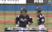 GIF画像　鈴木大地キャリアハイに並ぶ第11号2ランホームラン！ロッテ貴重な追加点！