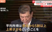 【朗報】石破総理「2040年までに平均所得を5割増やす」　所得倍増計画を公約に